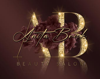 Gold Brown Logo, Glitter Logo, Premade Logo Design, Beauty Logo, Watercolor Smoke Logo, Boutique Logo, Nails, Hair Stylist, Lashes, Makeup