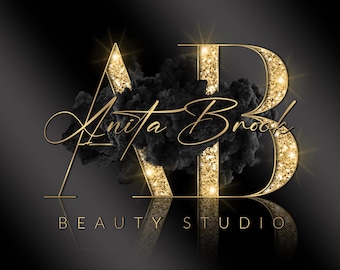 Black and Gold Logo, Gold Glitter Logo, Beauty Logo, Signature Logo, Watercolor Logo, Smoke Logo, Jewelry Logo, Sparkle Logo, Spa Salon Logo