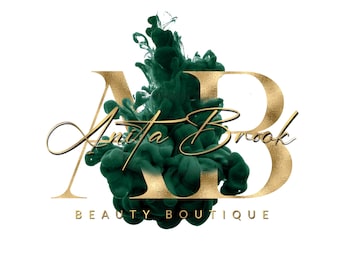 Emerald Green Logo, Gold Logo, Beauty Logo, Signature Logo, Initial Logo, Watercolor Logo, Smoke Logo, Makeup Logo, Boutique, InteriorDesign