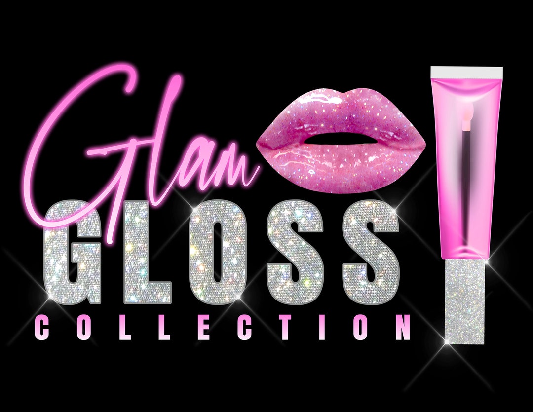 DIY Lip Gloss Logo Design, Diamond Logo, Neon Pink Logo, Glitter Logo