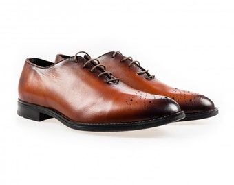 Elegant genuine leather men shoes SLS 010 COGNAC