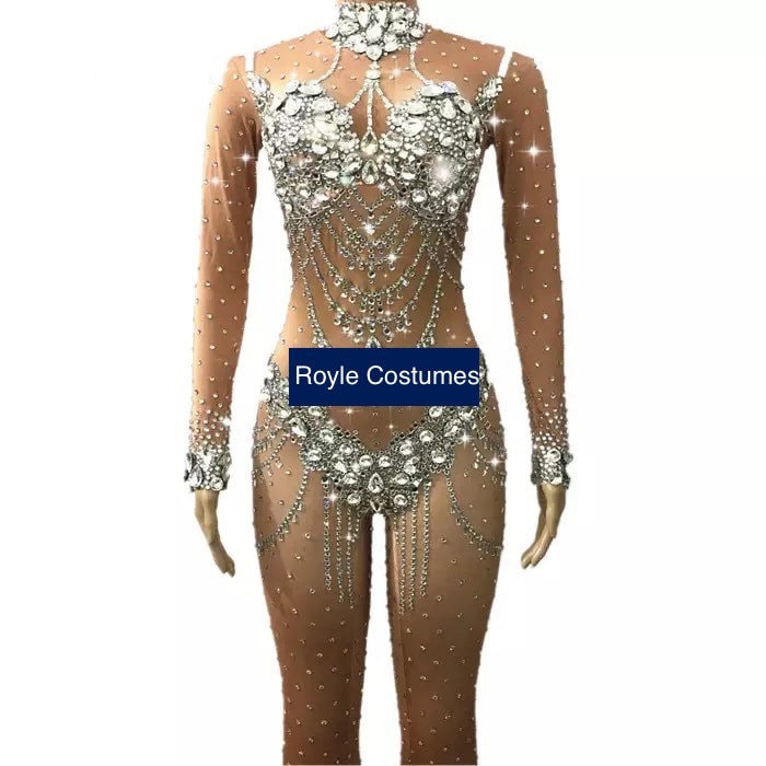 Buy Aerial Costume Rhinestone Crystal Bling Catsuit Britney Online in India  - Etsy