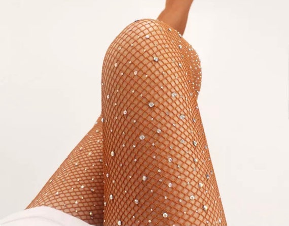 Rhinestone Fishnet Tights for Dancers, AB Crystal Professional