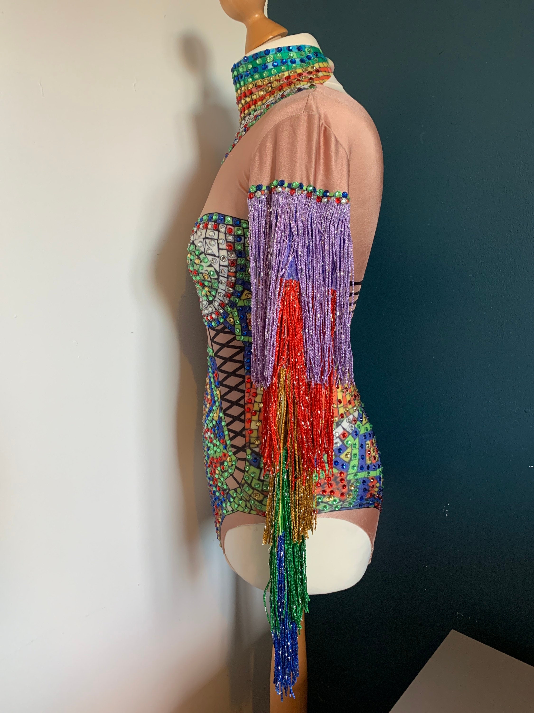 FESTIVAL FASHION - Rainbow Rhinestones Tassel Sleeve Bodysuits - Deser – By  Order Of The Queen