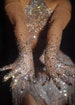 Rhinestone, Crystal, Embellished Sparkly Nude Gloves for Burlesque Performers and Festival Wear 