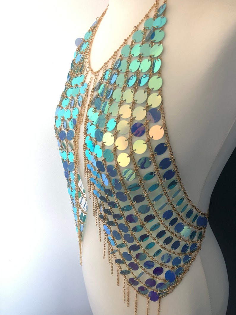 Iridescent Festival Chain Harness Top. Mermaid Holographic Etsy