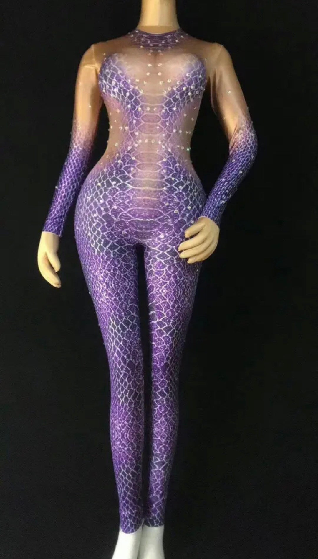 Purple Snake Skin Catsuit Costume: Lycra Stretch Bodysuit With ...