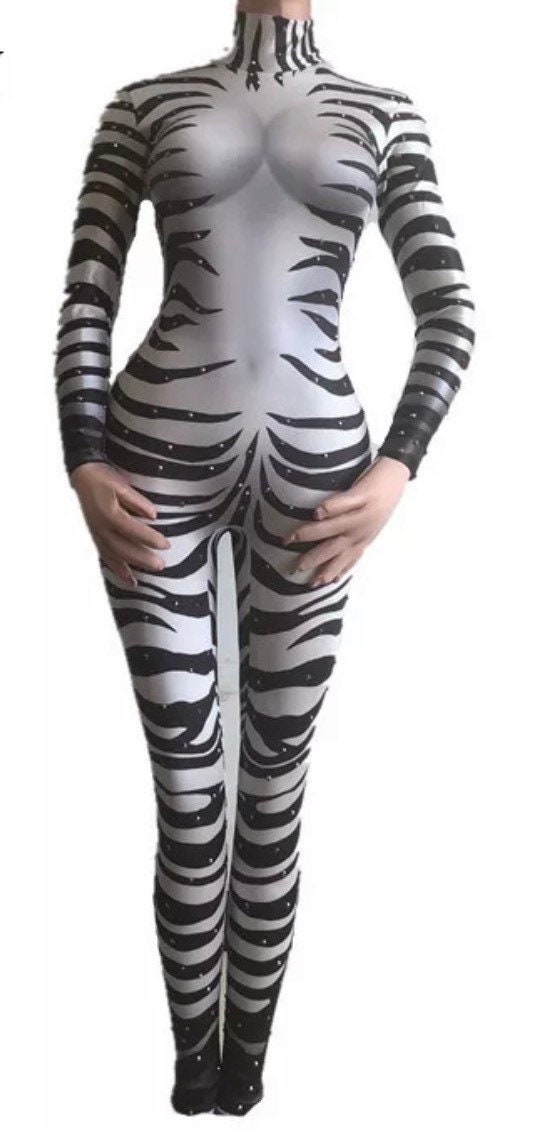 Zebra Catsuit Costume: Lycra Stretch Bodysuit With - Etsy