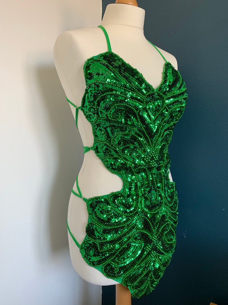 Lace Up Sequin Bodysuit with Beads and Embellishment. Sparkly Etsy