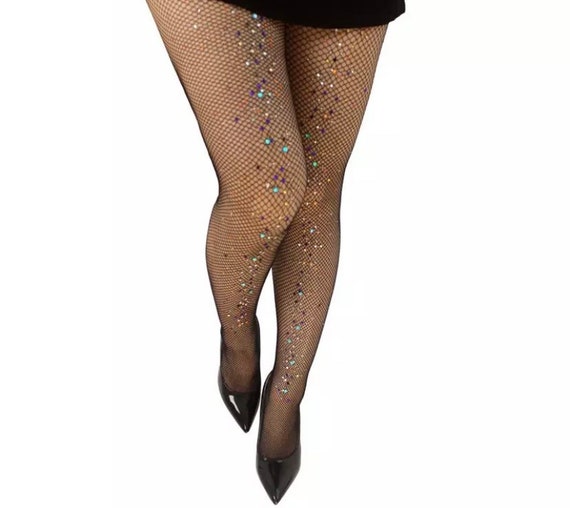 Embellished Rhinestone Fishnet Tights for Burlesque Costume