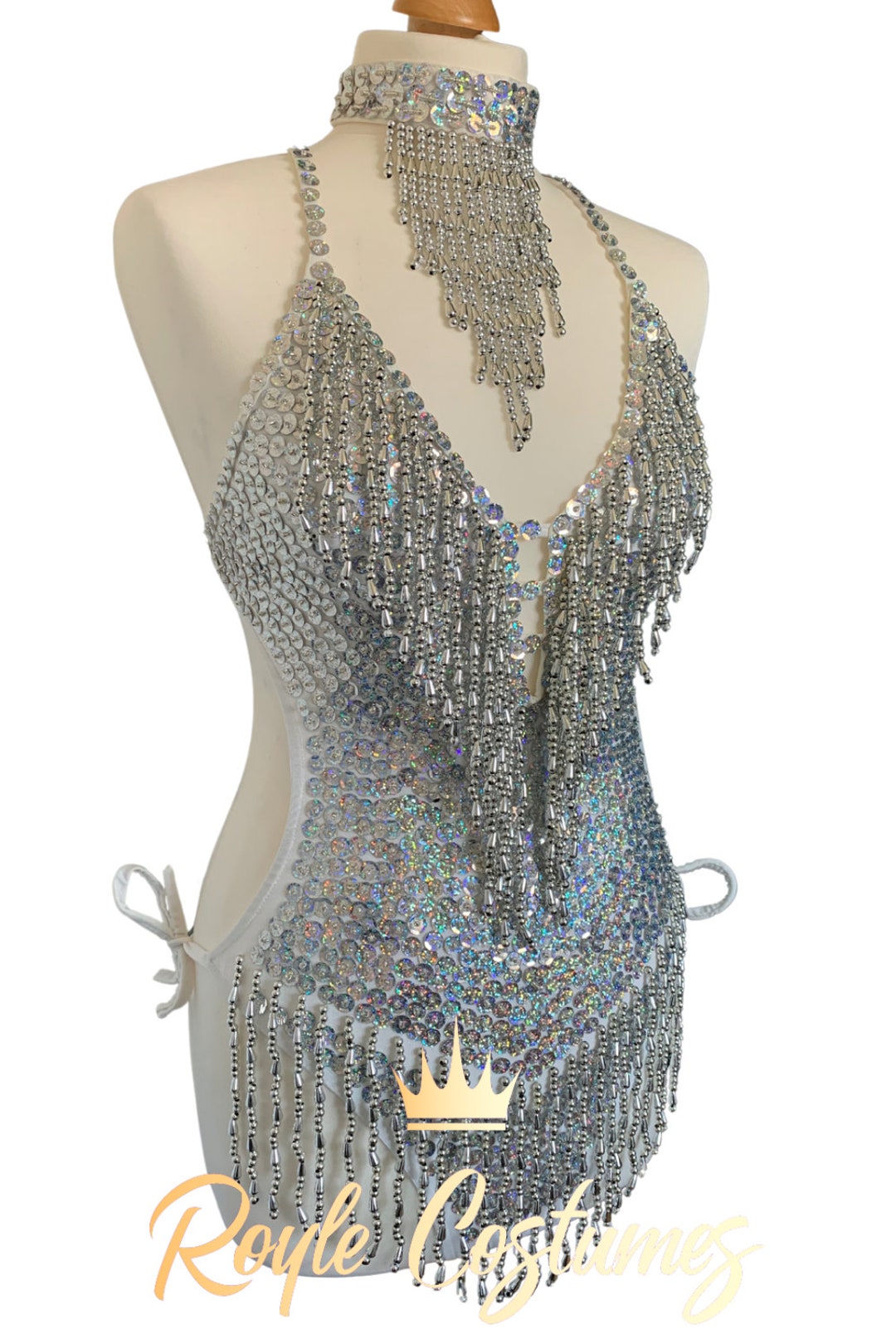 Showgirl Leotard in Holographic Silver for Circus Outfit, Silver