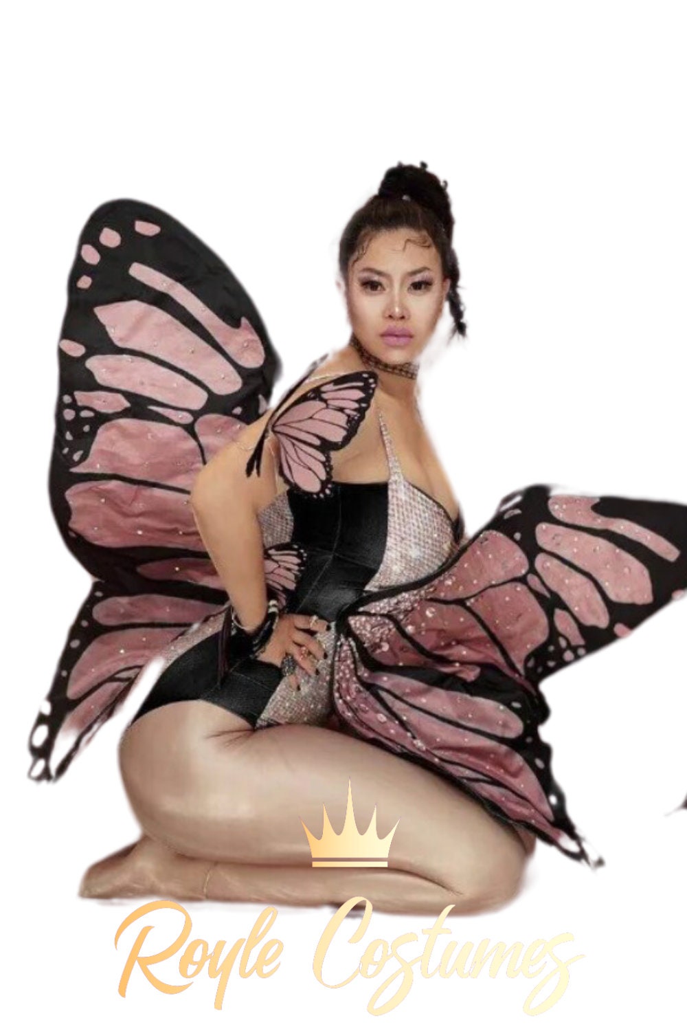 Set di strass a farfalla con strass rosa da donna Costume da festa sexy  Tuta in lycra spandex Abbigliamento da ballo