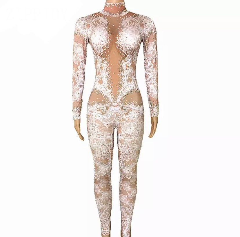 White bling bodysuit Clearance