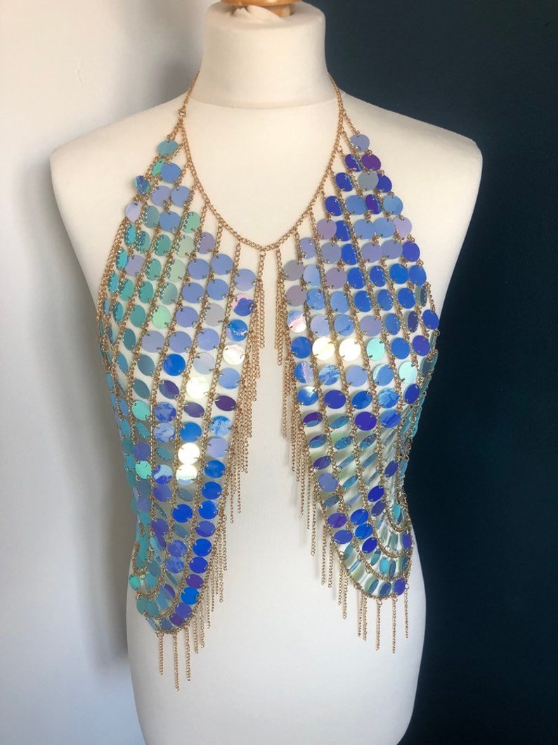Iridescent Festival Chain Harness Top. Mermaid Holographic Etsy