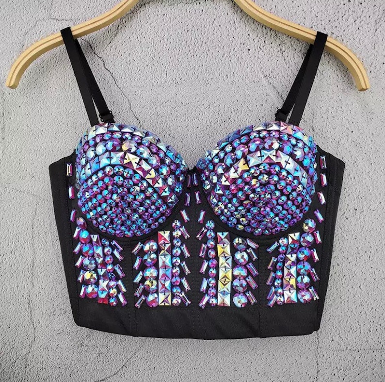 Iridescent Purple Rhinestone Bralette Corset Bustier for Etsy