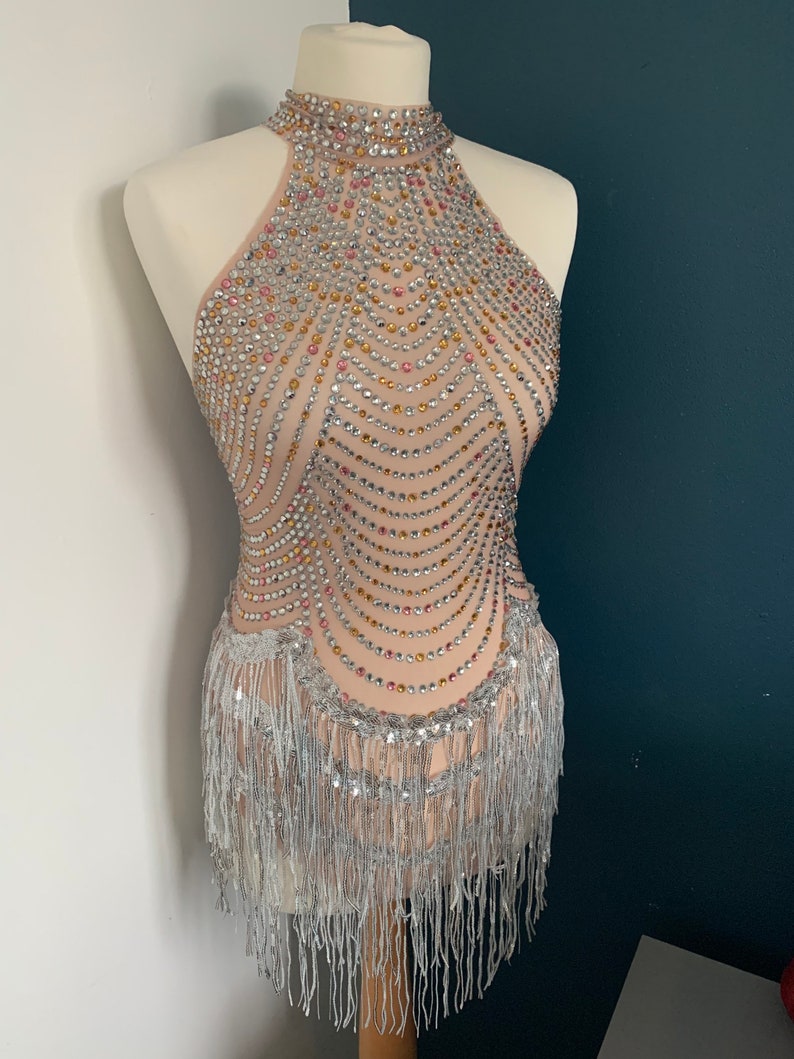 Rhinestone Bodysuit With Sequin Tassels for Dancers Crystal Etsy
