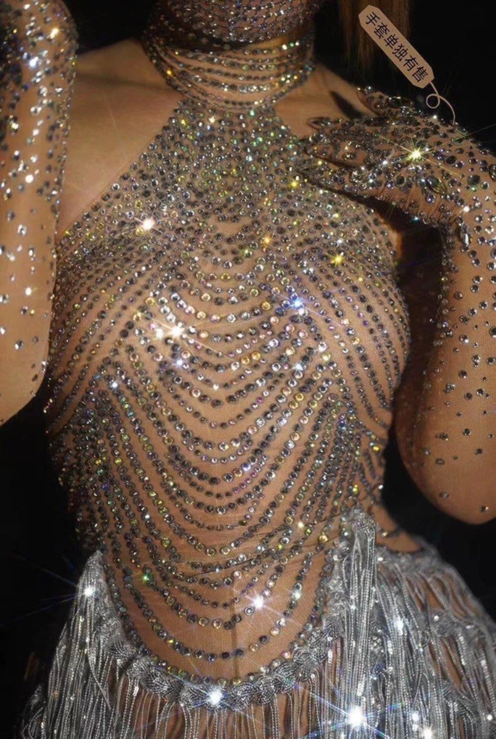 Rhinestone Bodysuit With Sequin Tassels for Dancers Crystal Etsy