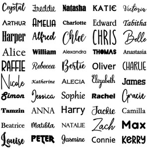 May include: A black and white image of a grid of names, including Crystal, Freddie, Natasha, KATIE, Victoria, ARTHUR, AMELIA, Charlotte, Edward, Tabitha, Harper, Alfred, Chloe, CHRIS, Belle, Alice, William, Alexandra, THOMAS, Anastasia, RAFFIE, Rebecca, Bertie, Oliver, CHARLIE, Nicole, Katherine, ALECIA, Elizabeth, James, Simon, Jessica, Sophie, Rachel, Gracie, Tamzin, ANNA, Harry, Jackie, Camilla, Beatrice, Matilda, NATALIE, Zach, Max, Louise, PETER, Jasmine, Connie, and KERRY.