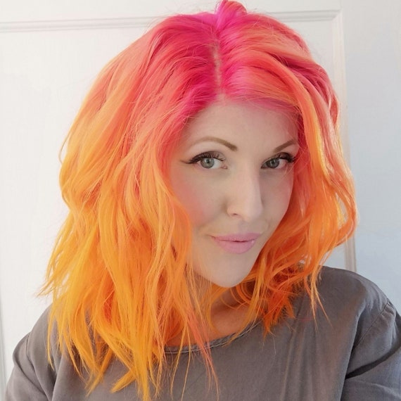 Sunset Kisses Pink Peach Orange Ombre 100 Real Remy Human Etsy