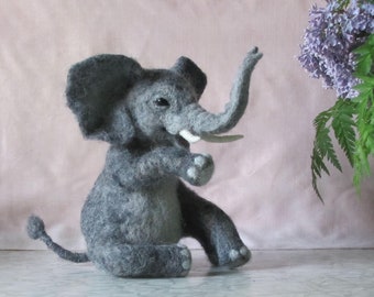 Elephant made of felted wool  from felt animals Woolen figures from felt Sensitive stuffed animals