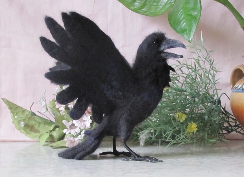 Black raven Raven from wool Black bird