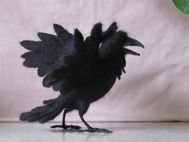 Black raven Raven from wool Black bird