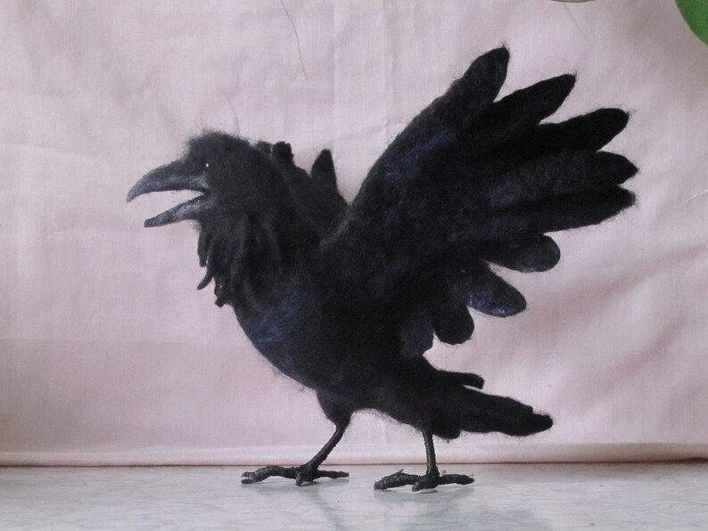 Black raven Raven from wool Black bird