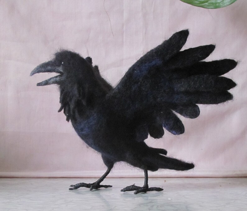 Black raven Raven from wool Black bird