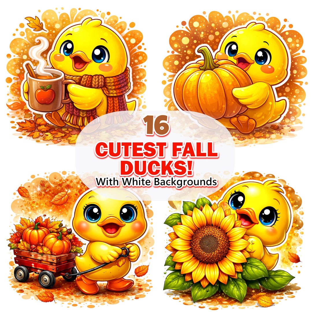 16 Fall Duck Clipart Pngs, Watercolor Autumn Rubber Duck Designs ...