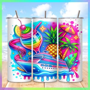 Tropical Cruise Tumbler Wrap 20oz | Cruise Ship, Cocktail, Pineapple, Palm Tree, Vacation | Watercolor Sublimation PNG | Commercial Use