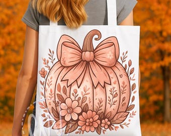 Boho Pumpkin PNG – Rustic Pumpkin with Bow and Floral Accents