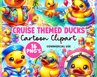 Cruise Ducks Clipart PNG Bundle | Cute Summer Duck Clipart | Tropical Digital Download | Commercial Use
