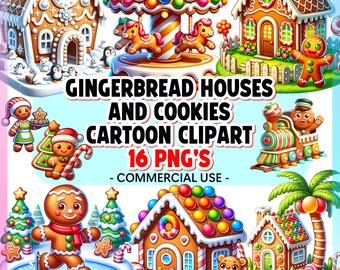 Gingerbread House and Cookies Clipart Bundle | Christmas PNG | Cartoon Clipart | Holidays PNG | Christmas Graphics | Commercial Use