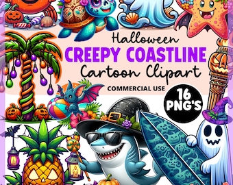 Tropical Halloween Clipart: Spooky Beach PNG Set (Digital Download