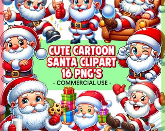 Niedliches Santa Cartoon Clipart Bundle | Christmas Santa PNGs für Feiertagsdesigns | Weihnachtsgrafiken | Sublimationsdruck | DTF | Kommerzielle Nutzung
