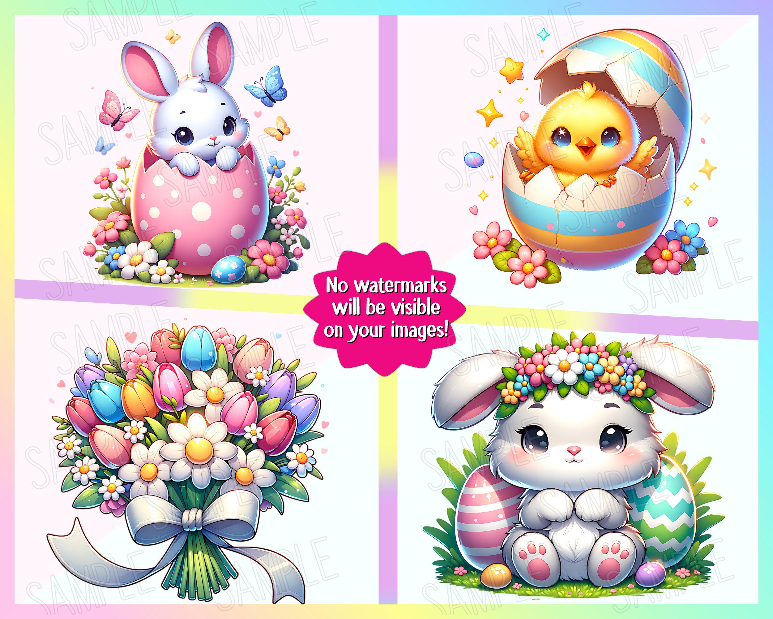 Easter Cartoon Clipart PNG Bundle | Easter Bunny | Chick | Easter Eggs ...