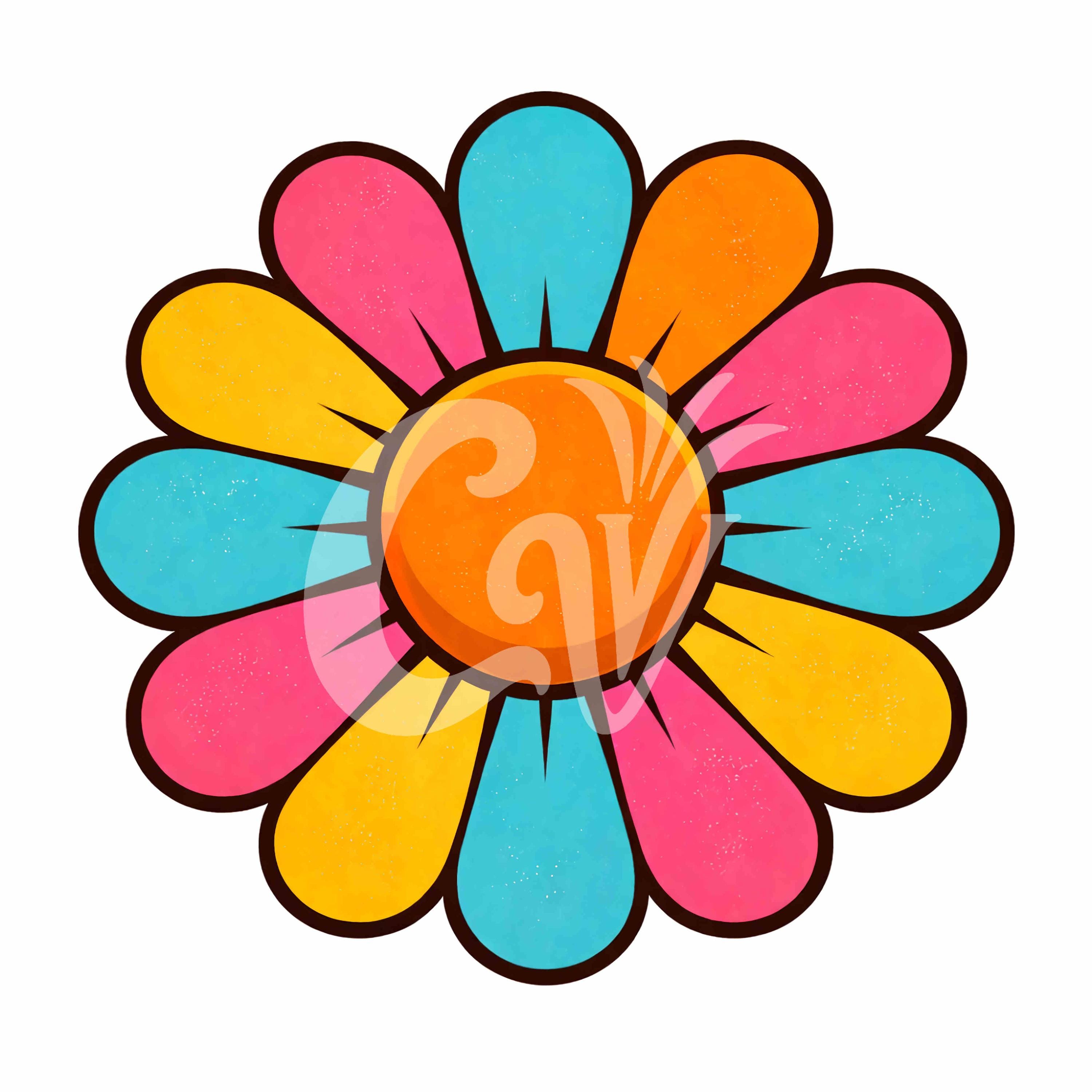 16 Retro Groovy Flowers PNG Set | 70s Flower Power Clipart | Digital ...