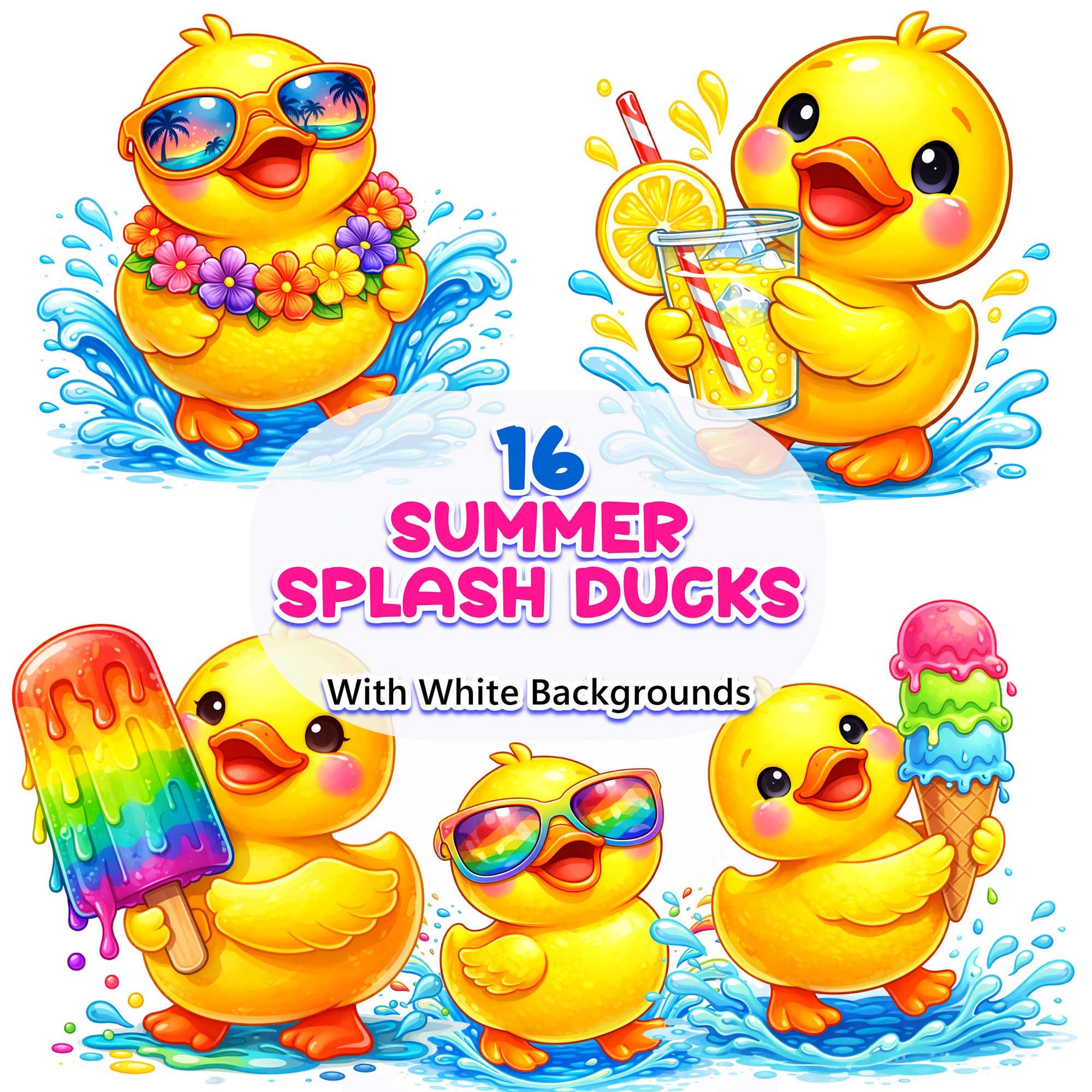 16 Summer Rubber Duck PNG Bundle | Pool Party & Beach Ducks Clipart Set ...