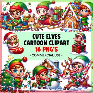 Cute Christmas Elves Clipart Bundle | Christmas PNG | Cartoon Clipart | Elves PNG | Christmas Graphics | Sublimation | Commercial Use