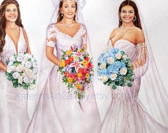 Benutzerdefinierte Generations-Hochzeits-Porträt-Illustrations-Mutter der Braut Geschenk-Generation Hochzeits-Porträt vom Foto Hochzeitstag-Mutter-Geschenk