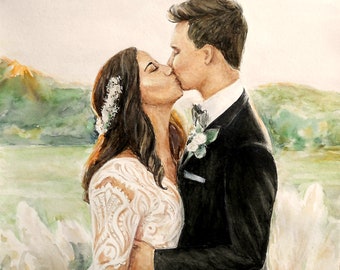 Custom Wedding Painting from photo Watercolor HAND PAINTED Wedding Portrait Painting Commission Couple Portrait 1st Anniversary Gift for Him