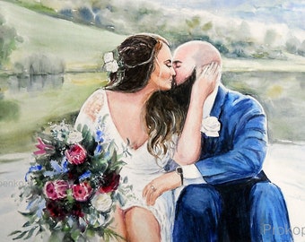 HAND PAINTED Wedding Portrait Painting Wedding Painting from photo Custom Watercolor Couple Portrait Commission Painting Anniversary Gift
