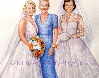 Brautmutter Geschenk Generationshochzeitsportrait Illustration Generationshochzeitsportrait vom Foto Brautmutter Malerei