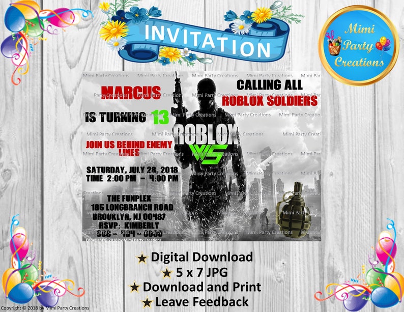 Roblox Call Of Duty War Shock Birthday Invitation Digital Download - 