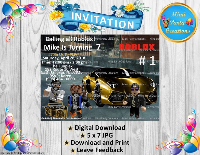 Roblox Lamborghini Birthday Invitation Gold Multiiple Colors Etsy - image 0
