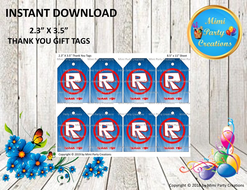 Roblox Thank You Gift Tags Instant Download - 