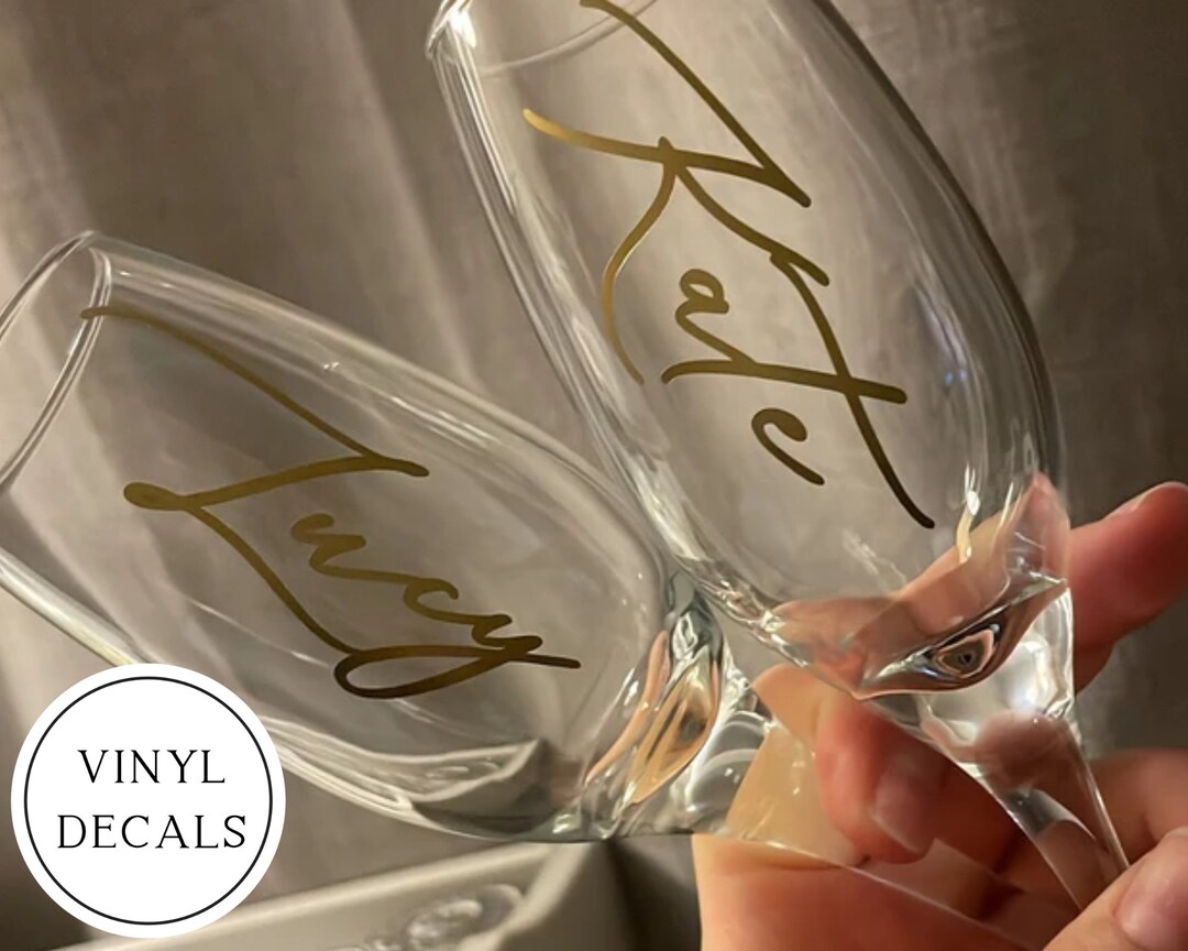 Vinyl Name Decals for Wedding Glasses, High Quality Elegant Font