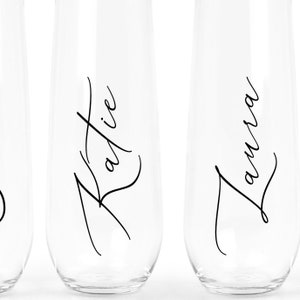 Champagne glass name decals for wedding, high quality elegant font, personalised vinyl stickers for flutes and wine glasses