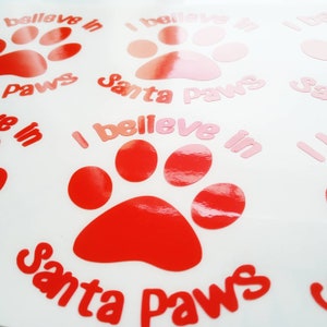Christmas Paw Print Decal, Pet Stickers, Permanent Santa Paws Transfers