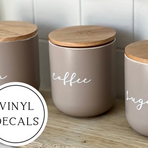 Minimalist Tea coffee sugar decals, any word vinyl labels, vinyl stickers, self adhesive and permanent kitchen labels